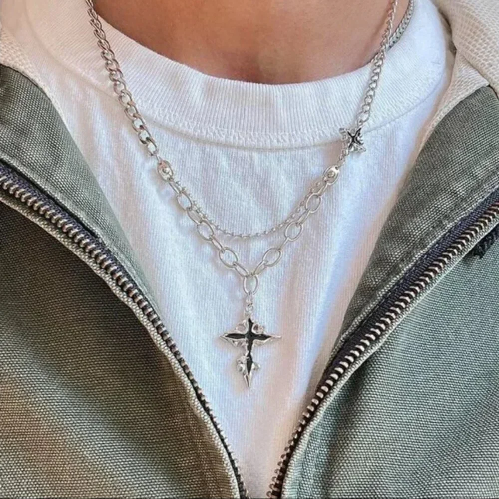 y2k 2000s grunge crystal cross pendant necklace